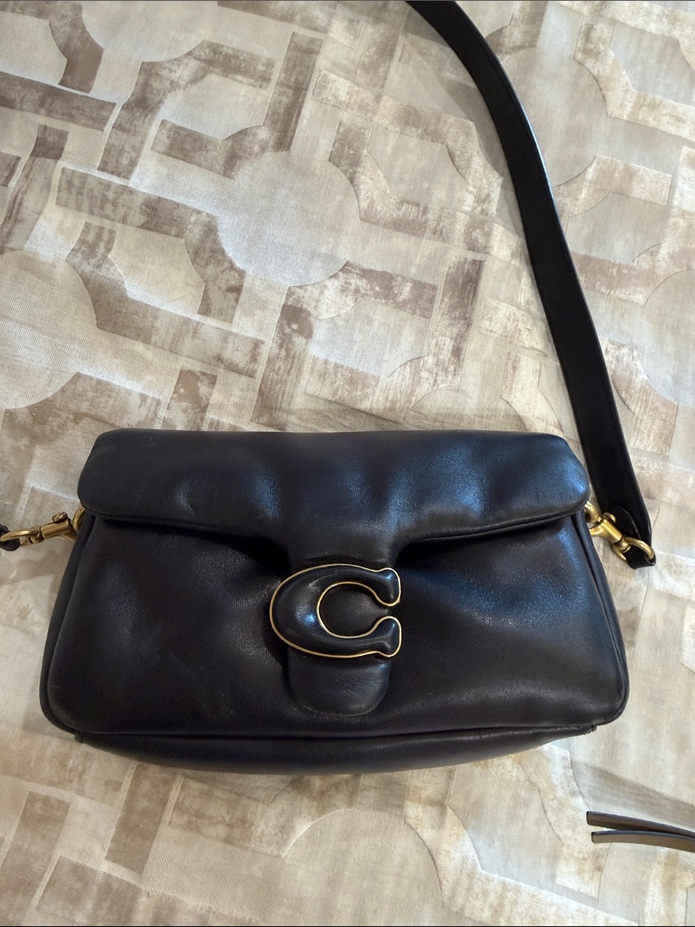Coach Black Leather Shoulder Bag with Gold 'C' Accent